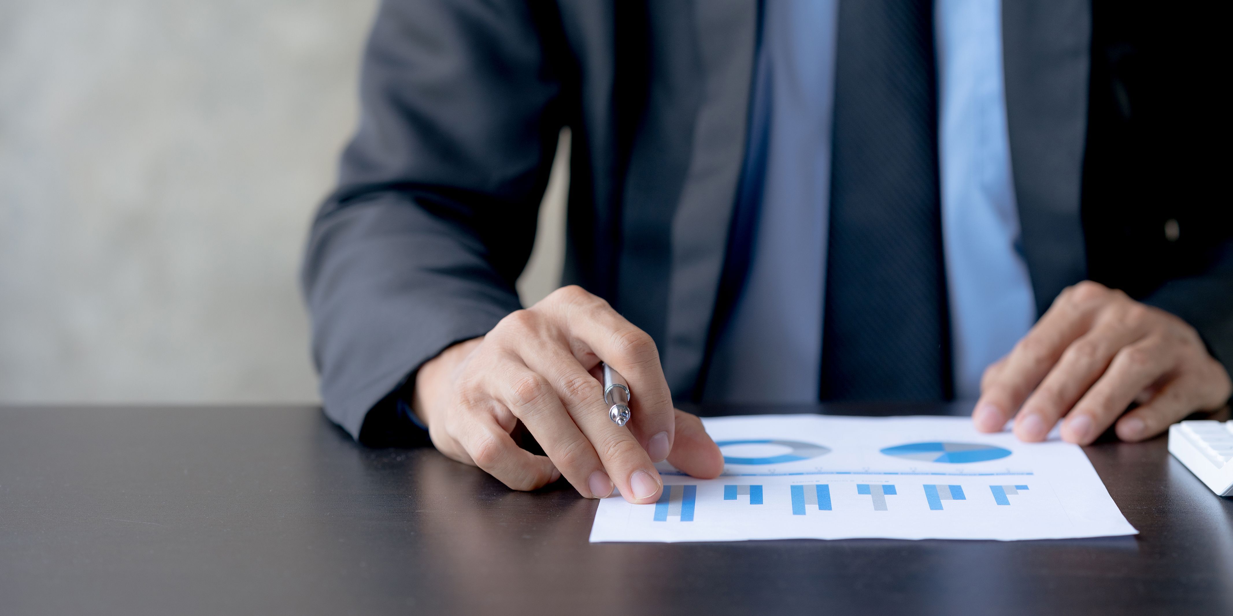 Businessman reviewing reports